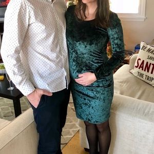 Maternity green velvet holiday dress